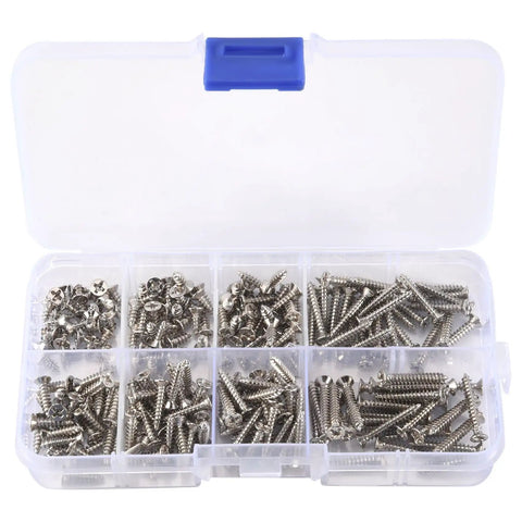 200 Pcs M3 Stainless Steel Flat Head Screws Set Heavy Duty High Strength Self Tapping Wood Furniture Fasteners