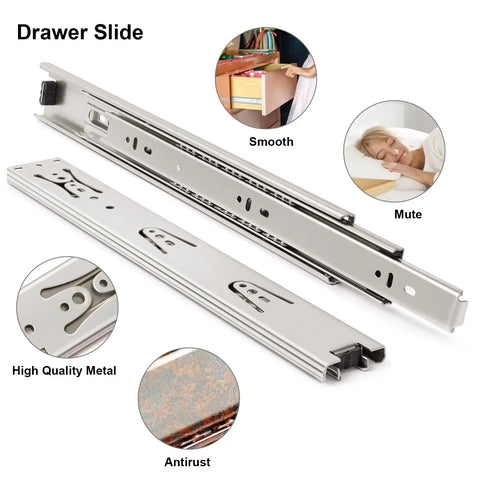 22 Inch Soft Close Drawer Slides With Ball Bearing Full Extension For Cabinets shown with smooth operation and durable steel.