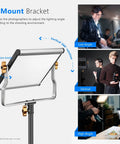 Dimmable Bi Color LED Video Light With U Bracket For Studio And YouTube Vlog Shoots, rotation angles on various stands.