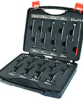 Top Shelf 18 Piece Forstner Bit Set 15 To 40 Mm Carbide Tipped Round Shank Wood Drill Bits With Heavy Duty Case open, organized.