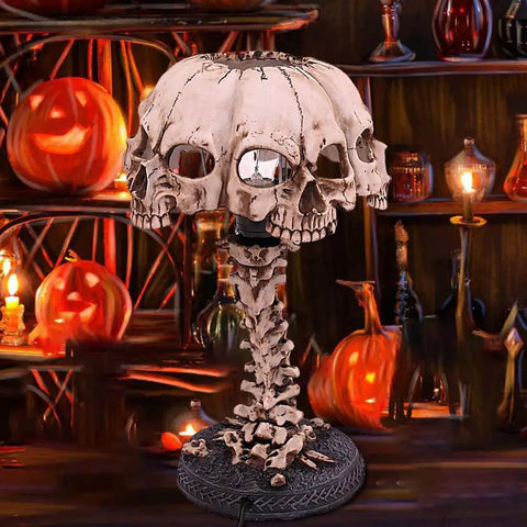 Light Up Skeleton Table Lamp With Four Bone Skull Design, LED 3D Skeleton Night Light against Halloween decor background