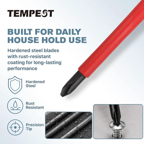 Top Shelf 7 Piece Insulated Screwdriver Set With 1000V Voltage Tester, showing hardened steel blades and precision tip.