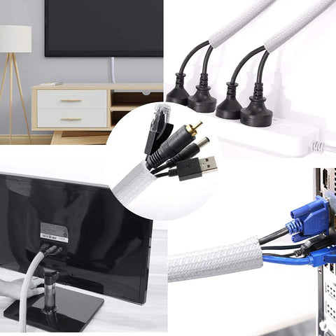 10 Ft 1/2 Inch Braided Cable Management Sleeve Cord Protector Self-Wrapping Split Wire Loom for TV, Computer, Home Theater