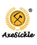 Logo of Axesickle with crossed axe and sickle in circular design, branded with gold and black text.