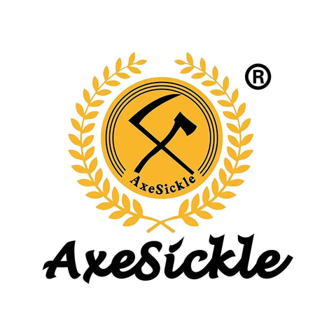 Logo of Axesickle with crossed axe and sickle in circular design, branded with gold and black text.