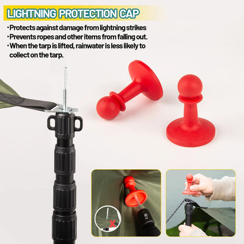 Adjustable Heavy Duty Tarp Poles 7.6 Ft Aluminum Tent Poles With red protection caps for camping and outdoor shelters