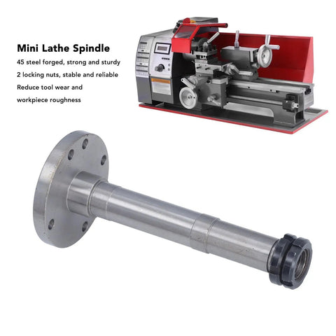 Built Tough 45 Steel Mini Lathe Spindle Replacement With 20mm Hole For MX 180D 7x12 8x14 Lathes; metal spindle next to lathe