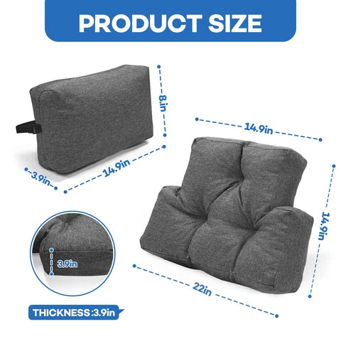 Recliner Neck And Lumbar Pillow Set With Shredded Foam Fill, Adjustable Headrest Strap for Chairs and Sofas, dimensions shown.