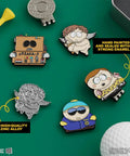Cartman Golf Ball Marker Four Pack With Magnetic Clips Collectible South Park Golf Gift Set For Golfers enamel markers on green surface