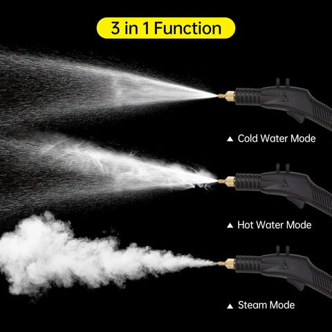 Beast 1800W High Pressure Handheld Steam Cleaner With 100C Steam Temperature, showing cold, hot water, and steam modes