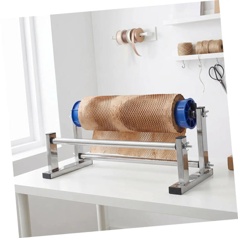 Manual Stretch Film Dispenser Stand For Shipping Supplies Hand Operated Wrap Film Holder With Metal And Plastic Construction Lightweight Yet Sturdy For Easy Desktop Wrapping And Efficient Warehouse Or Home Packing.