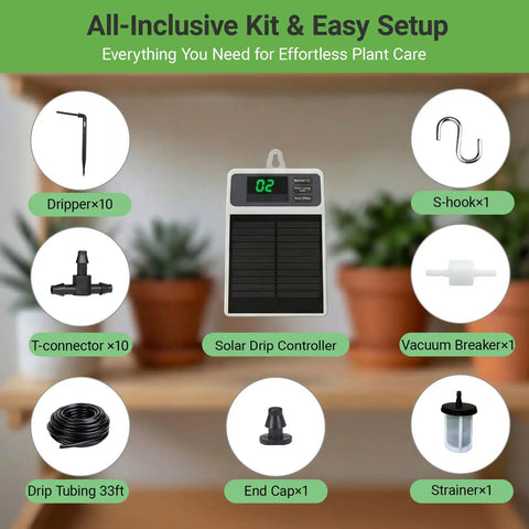 Components of Solar Powered Drip Irrigation System With USB C Dual Power No Fuss DIY Watering Kit for 10 Potted Plants