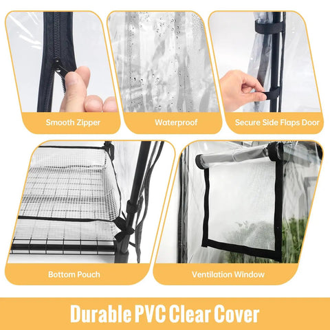 Indoor Greenhouse With Grow Light For Seed Starting, 4-Tier Plant Stand In A Zippered PVC Tent With Vent Window And Bottom Pouch, 20W Full Spectrum Light With Timer, Sturdy Metal Frame, 27L X 19W X 59H