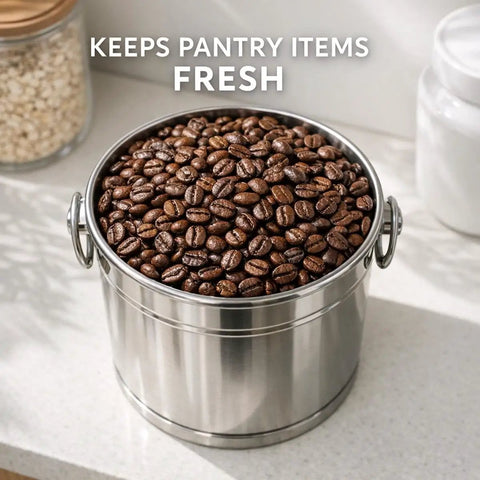 Tough As Nails Heavy Duty Stainless Steel Water Dispenser Milk Can Jug With Secure Locking Airtight Lid For Outdoors Hunting Trips Ranch Work Roadside Stops And Weekend Adventures filled with coffee beans