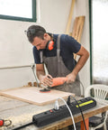 Built Tough Heavy Duty 20 Amp Power Strip With 6 Widely Spaced Outlets in use at a workshop with power tools on a wooden table