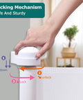 Hand operating Retractable Baby Gate For Stairs And Doorways, Easy One Handed Operation locking mechanism close-up