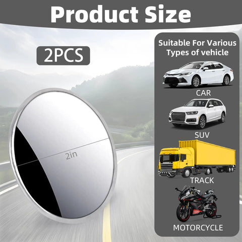 Image showing a Two Pack 2 Inch Round Blind Spot Mirrors With Rust Resistant Frame And HD Real Glass For Cars SUVs Trucks Motorcycles