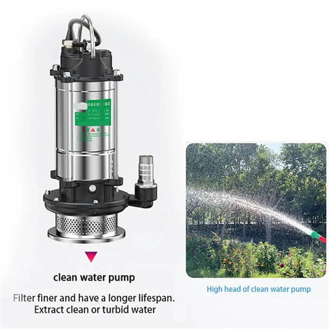 Heavy Duty Submersible Water Pump With 750 Watt Motor And 10 Meter Head for clean water drainage and irrigation.