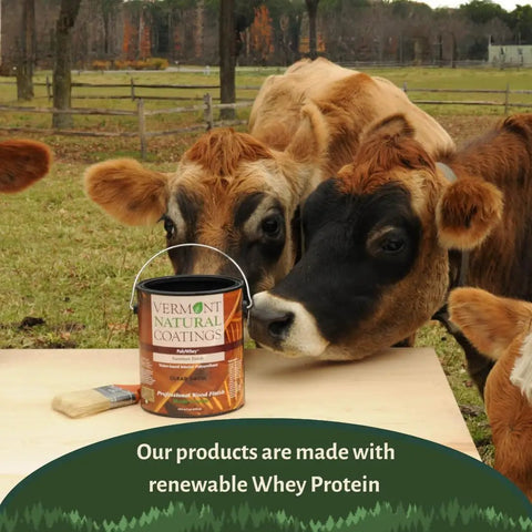 Heavy Duty Exterior Wood Stain In Smooth Lakeside Cedar 5 Gallon shown with cows in farm setting, emphasizing bio-based materials.