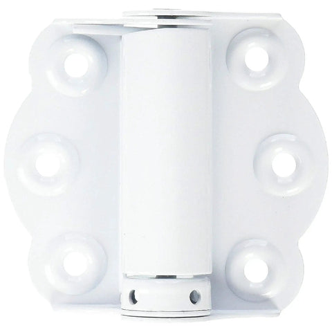 Close-up of Spring Loaded Self Closing Door Hinges 2 Pack White Adjustable Closing Force for Storm and Screen Doors