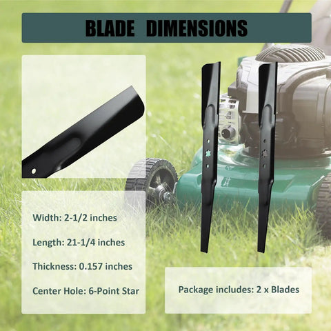 Beefy 42 Inch Deck High Lift Mower Blades Replacement 2 Pack For 942-04308, dimensions and specs displayed