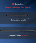 Two Pack 20 Inch Universal Gas Strut Springs With Mounting Brackets illustration of compressed and extended lengths
