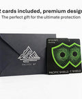 RFID Blocking Card 2 Pack For Wallet Defense And Travel Safety Shield Your Credit Debit ID And Passport From 13 56 MHz NFC Signals Contactless Protector And Everyday Travel Defender, shown with black envelope and card design detail