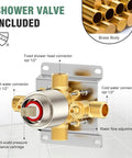 Shower Faucet Set With Tub Spout And Valve Included 8 Inch Rain Shower Head Brushed Nickel Tub And Shower Kit, brass valve details
