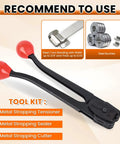 Heavy Duty Steel Strapping Sealer And Crimper Tool Featuring Double Notched Front Action That Runs Smooth With Three Quarter Inch Metal Tape Meanwhile Bad Ass Rubber Handles Get The Job Done Quick Without Breaking A Sweat with red grips.