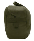 Side view of Heavy Duty Canvas Tanker Style Tool Bag For Mechanic Pros Plumbers Electricians And Athletes in olive drab green