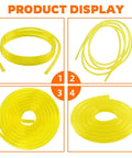 Four sections of yellow fuel line hose kit for small engine tools, twenty feet total, various sizes, for chainsaws and trimmers.