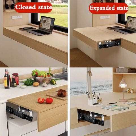 Heavy-Duty Drawer Slides With Soft-Close Ball Bearings Hidden Guides For Kitchen Cabinets in closed and expanded states