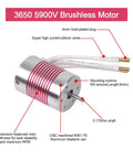 1/10 Scale RC On-Road Car Brushless Motor 3650 5900KV Waterproof shown with CNC machined 6061-T6 heat sink and 3.175mm shaft