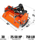 48 Inch Rotary Tiller For 3 Point Hitch Cat 1 And 2 Gear Drive with dimensions and specs shown