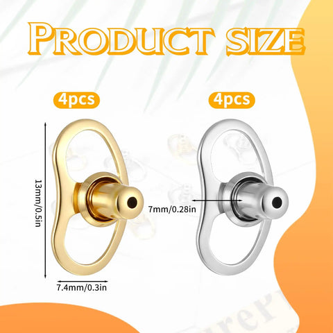 8 Pack Earring Lifters Backings For Droopy Ears Large Stud Back Replacements Tight Locking Earring Findings With Anti Slip Grip All Day Secure Fit For Heavy Earrings Durable Silver And Gold Set product size diagram