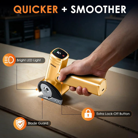 Cordless Electric Scissors With Smart Battery Display And LED Work Light, Rechargeable Box Cutter For Cardboard, 5 Speed Settings For Precise Cuts, Portable No Cord Power Tool For Packaging And Crafts cutting cardboard