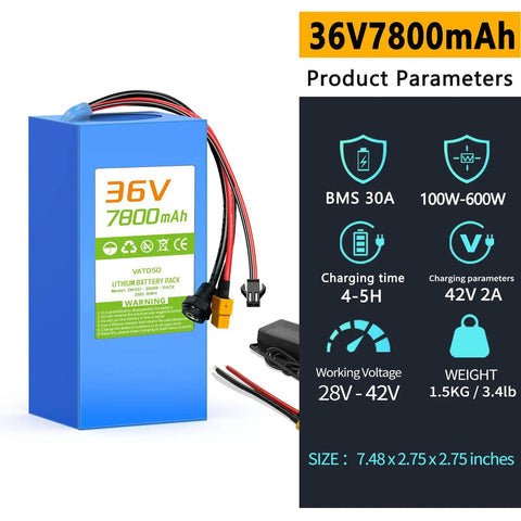 36V 7.8Ah Lithium Battery Pack With Built In 30A BMS XT60 SM Connector For Jetson Bolt Pro And 100W-600W DIY Projects