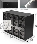 Nut And Bolt Organizer Cabinet With 24 Clear Drawers And 48 Adjustable Dividers For Screws, Fasteners, Washers And Small Parts, Heavy Duty Metal Storage, Stackable Wall Mount Hardware Case For Easy Reach And Quick Access. Black metal cabinet, 16 x 12.2 x 6.3 in