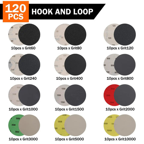 All In One 3 Inch Sanding Disc Polishing Kit For Drill Rotary Tools Wet Dry Headlight Restoration 120 Pieces Of 3 Inch Grits 60 Through 10000 Hook And Loop Sandpaper Buffing Pads Backing Plate And Pads Included
