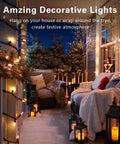 Cozy porch with Clear Christmas Lights String With Brown Wire 21 Feet Long 100 Incandescent Bulbs Warm White Glow Outdoor UL Certified
