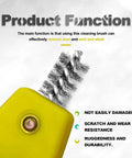Must Have 4 In 1 Car Battery Terminal Cleaner And Corrosion Scouring Brush that shows steel bristles and yellow handle.
