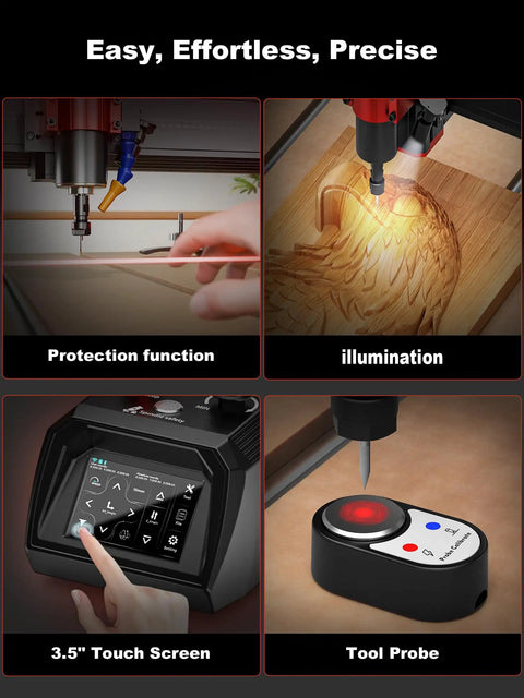 Beefy Desktop CNC Router For Engraving And Laser Cutting All In One with 3.5" touchscreen, tool probe, protection and illumination features