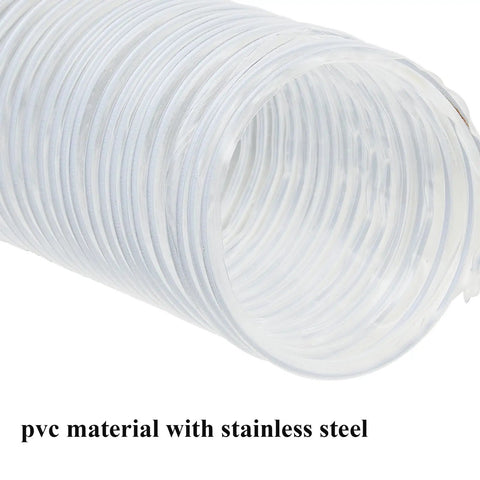 4 Inch 50 Ft Heavy PVC Dust Collection Hose With Clear Flexible PVC Fume Hose, Stainless Steel Wire Coil, Puncture Resistant Vacuum Fittings