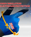 Heavy Hitter Insulated Work Gloves ASTM D120 Certified 1000V Electrical Safety Gear blue glove indicating 1000V insulation.