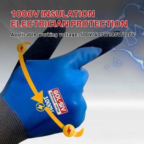 Heavy Hitter Insulated Work Gloves ASTM D120 Certified 1000V Electrical Safety Gear blue glove indicating 1000V insulation.
