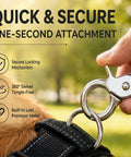 Heavy Duty Metal Swivel Snap Hooks Twelve Pack used for secure attachment on pet harness, showing 360 swivel design.