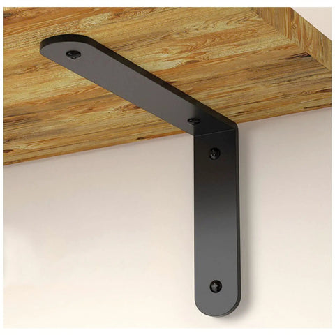 Rock Solid Steel Corner Brackets 1 Pair Heavy Duty Wall Mounted Floating Shelf Hardware Effortless Install 10 Inch black bracket mounted under shelf