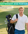 Man carrying golf bag on course with Golf Grip Trainer For Consistent Swing Improve Grip Strength And Hand Position