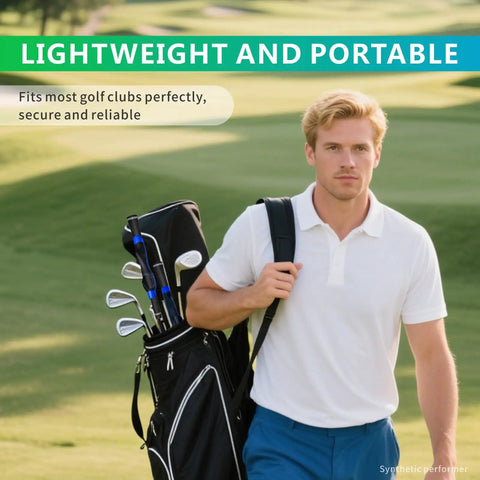 Man carrying golf bag on course with Golf Grip Trainer For Consistent Swing Improve Grip Strength And Hand Position
