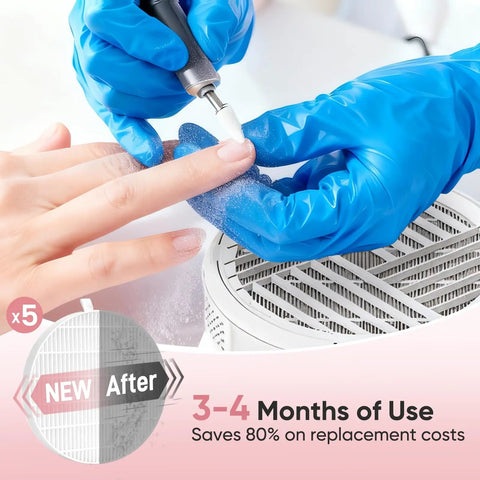 Manicure process using 5 Pack Nail Dust Collector Filters Compatible With Melody Susie HPro SProR High Efficiency Filtration up to 99.9%